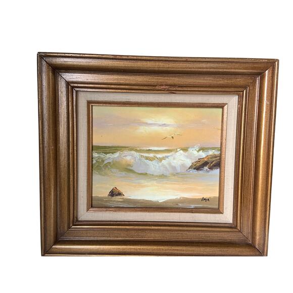Vintage Oil Seascape Painting on Canvas Board Signed Frame Marked Mexico - Picture 6 of 10